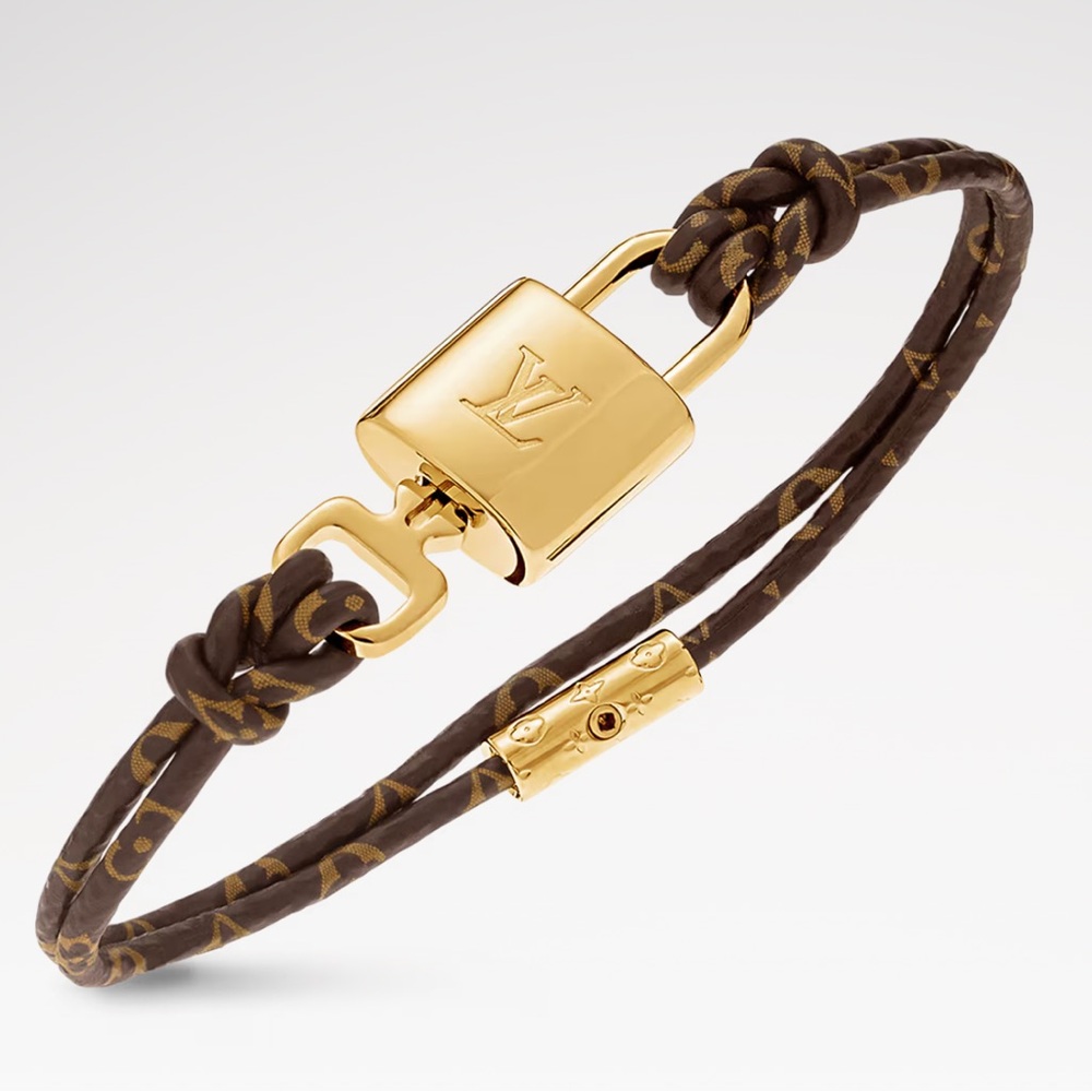 Louis Vuitton Gold Padlock Bracelet with Brown Band